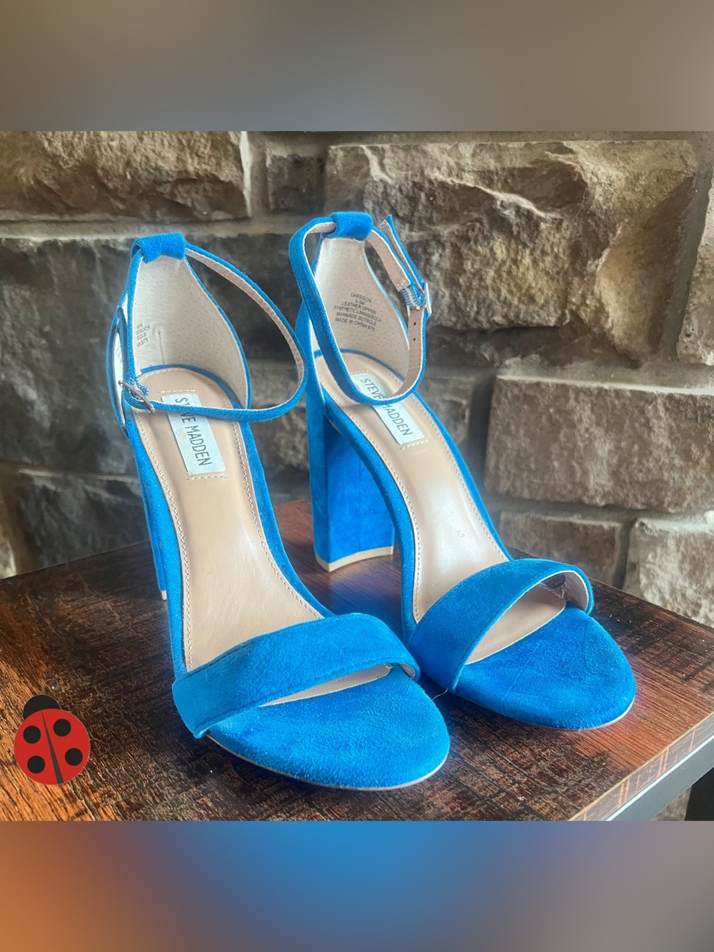 Steve Madden Pool Blue Suede Ankle-Strap Block Heels -8.5